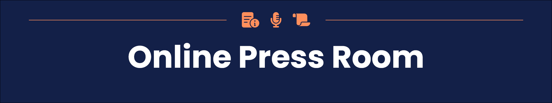 Online press room in white letters on a dark blue background